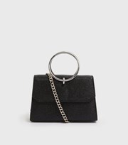 New Look Black Glitter Ring Clutch Bag
